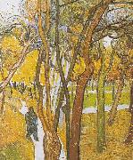 Vincent Van Gogh Walkers in the park with falling leaves Spain oil painting artist
